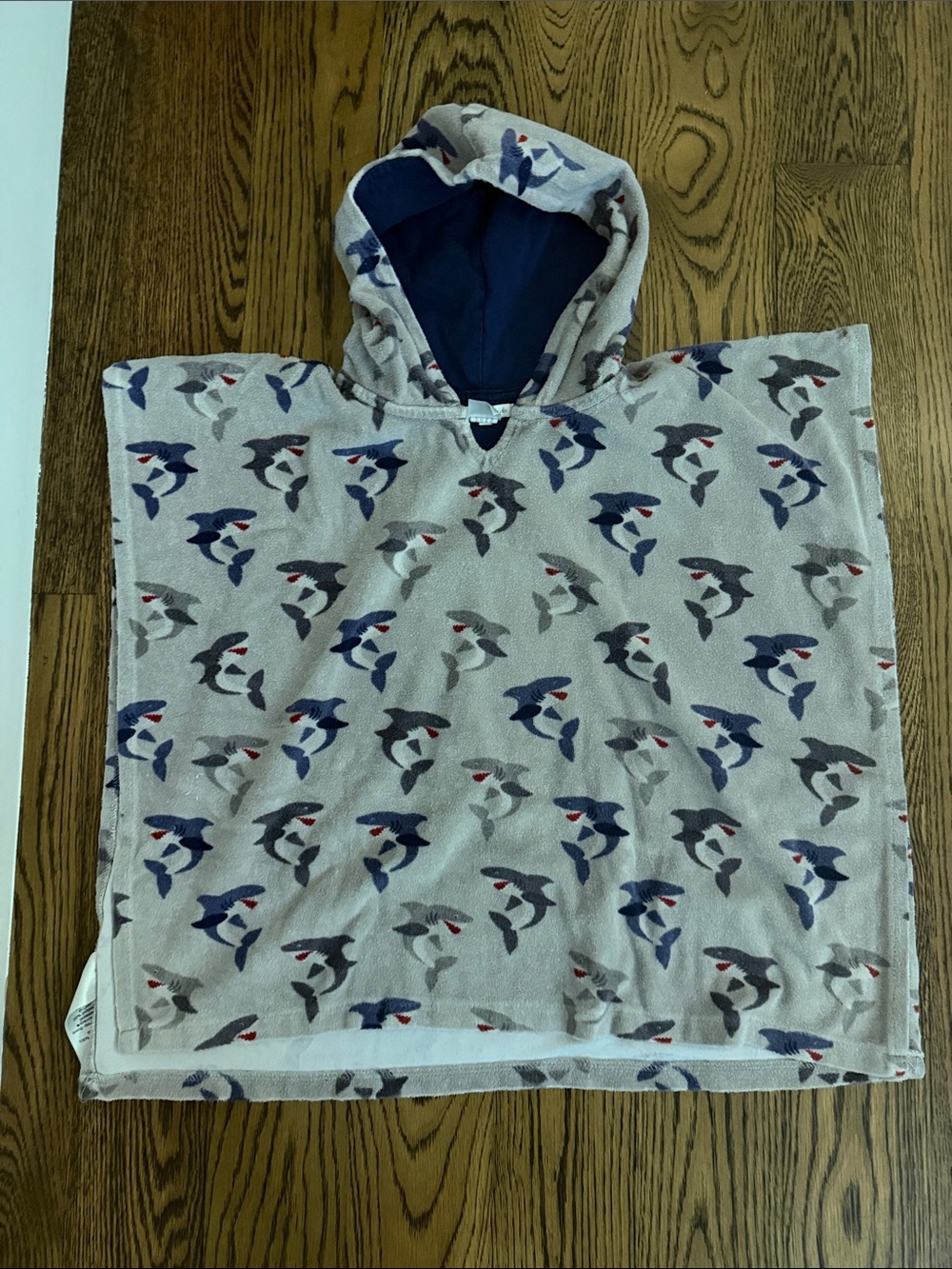 Pottery Barn Kids Hooded Swim Poncho - Light Gray with Shark Print